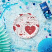 Valentine Musterpapierplatte - rot auf weiß | 1 | Pappteller (Party)
