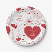 Valentine Musterpapierplatte - rot auf weiß | 1 | Pappteller (Vorderseite)