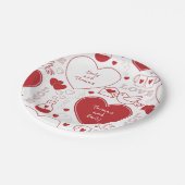 Valentine Musterpapierplatte - rot auf weiß | 1 | Pappteller (Schrägansicht)