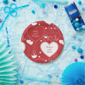 Valentine Musterpapierplatte - Weiß auf Rot | 1 | Pappteller (Party)