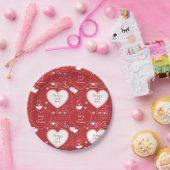 Valentine Musterpapierplatte - Weiß auf Rot | 2 | Pappteller (Party)