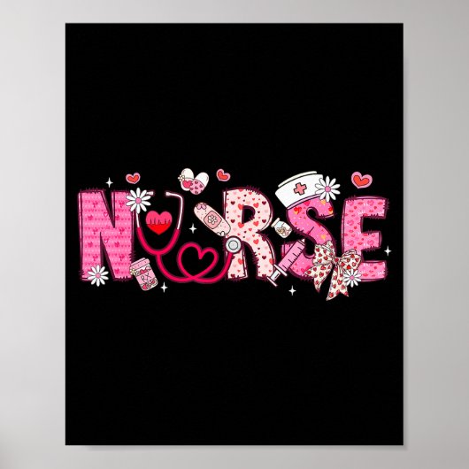 Valentine Nicu Icu Er Rn Nurse Scrub Top Women Gir Poster (Vorne)