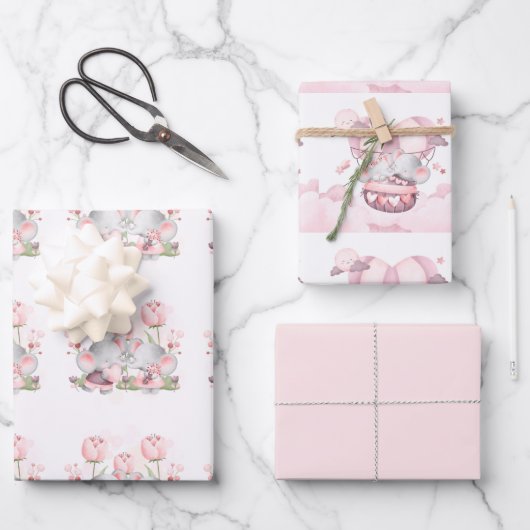 Valentine Niedlich Baby Elephants Geschenkpapier Set (Vorderseite)