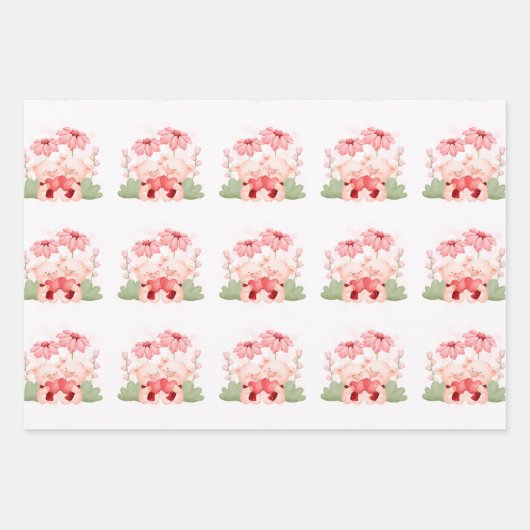 Valentine Niedlich Baby Piglets Geschenkpapier Set (Vorderseite)
