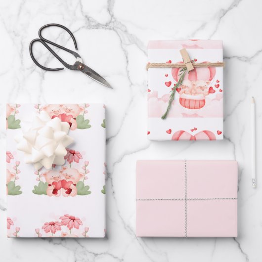 Valentine Niedlich Baby Piglets Geschenkpapier Set (Vorderseite)
