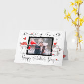 Valentine Niedlich Cat Hearts Custom Foto Karte (Gelbe Blume)