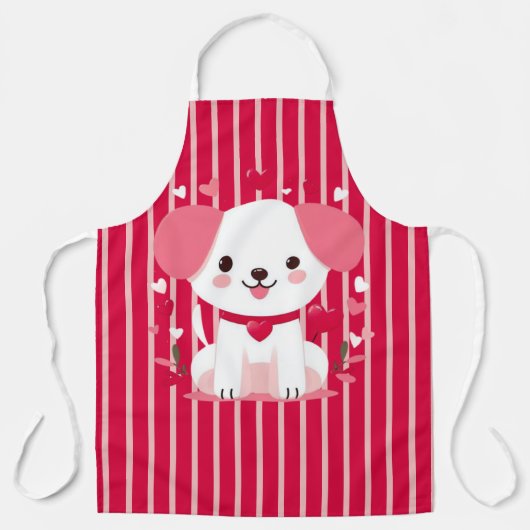 Valentine niedlich gestreifter Welpenhund Schürze (Vorderseite)