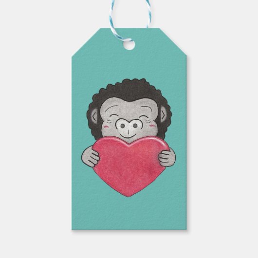 Valentine Niedlich Gorilla Cartoon Herzstück Geschenkanhänger (Vorderseite)