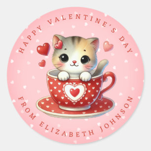 Valentine Niedlich Kitten Personalisierter Name Ru Runder Aufkleber