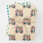 Valentine niedliche Eulen quadratisches Muster tür Geschenkpapier Set (Beispiel)
