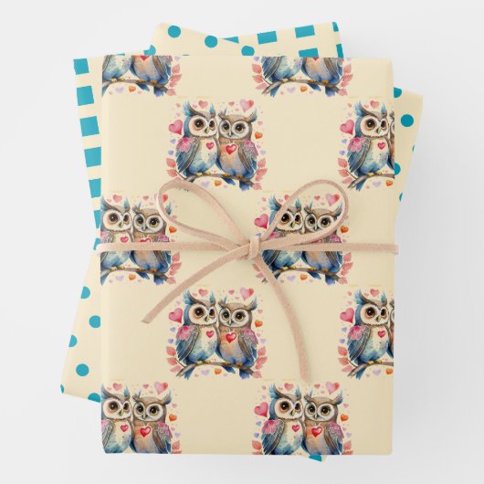 Valentine niedliche Eulen quadratisches Muster tür Geschenkpapier Set (Beispiel)