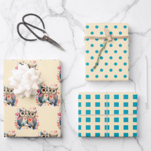 Valentine niedliche Eulen quadratisches Muster tür Geschenkpapier Set