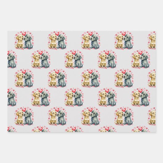 Valentine niedliche Hunde dotieren quadratisches M Geschenkpapier Set (Vorderseite)