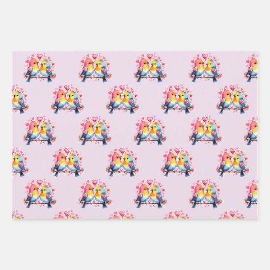 Valentine niedliche Vögel dotieren quadratisches M Geschenkpapier Set (Vorderseite)