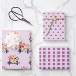 Valentine niedliche Vögel dotieren quadratisches M Geschenkpapier Set