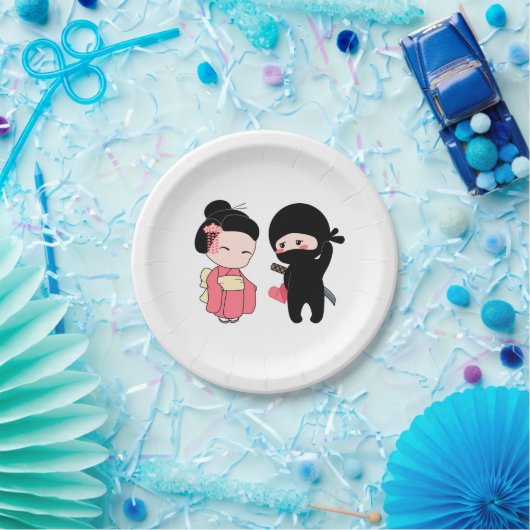 Valentine Ninja und Geisha Pappteller (Party)