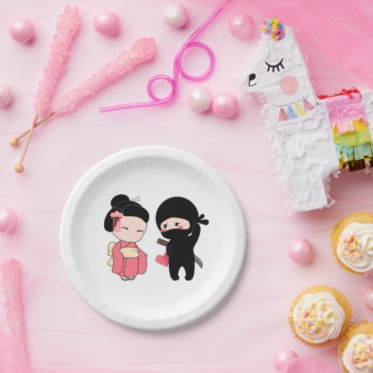 Valentine Ninja und Geisha Pappteller (Party)