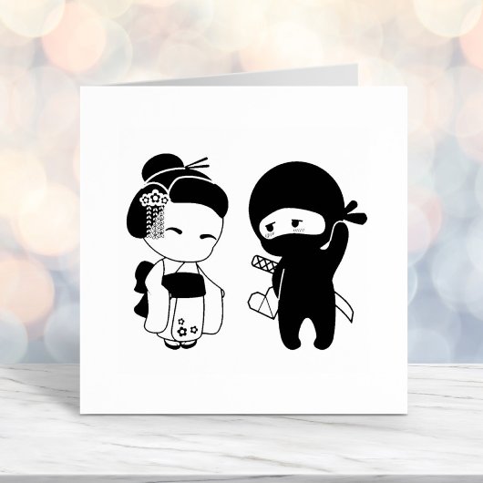 Valentine Ninja und Geisha Permastempel