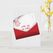 Valentine Note in Red Envelope on Wood Karte (Gelbe Blume)