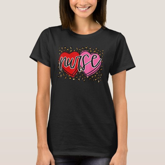 Valentine Nurse Retro Heart Leopard Happy Valentin T-Shirt (Vorderseite)