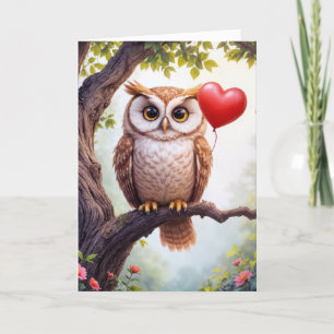 Valentine Owl mit Herzballon Karte