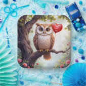 Valentine Owl mit Rotem Herzballon Pappteller (Party)