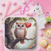 Valentine Owl mit Rotem Herzballon Pappteller (Party)