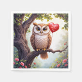Valentine Owl mit Rotem Herzballon Serviette (Vorderseite)