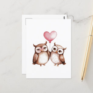 Valentine Owls und Heart Balloon Postkarte
