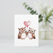 Valentine Owls und Heart Balloon Postkarte (Stehend Vorderseite)