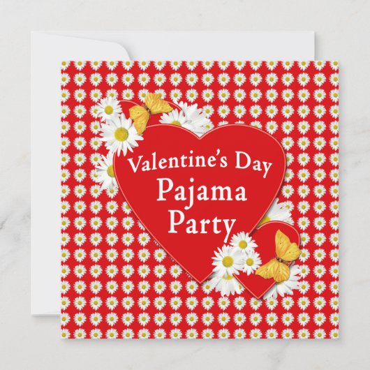 Valentine Pajama Party Daisy Einladung (Vorderseite)