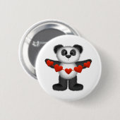 Valentine Panda Bear Holding String of Red Hearts Button (Vorne & Hinten)