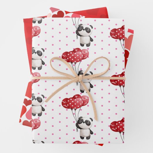 Valentine Panda Bears and Hearts 3 Design Set Geschenkpapier Set (Beispiel)