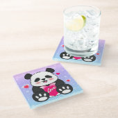 Valentine Panda in Liebe Glasuntersetzer (Schrägansicht)