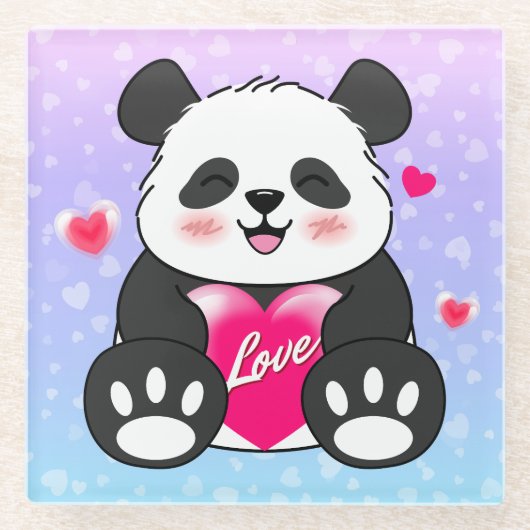 Valentine Panda in Liebe Glasuntersetzer (Vorderseite)