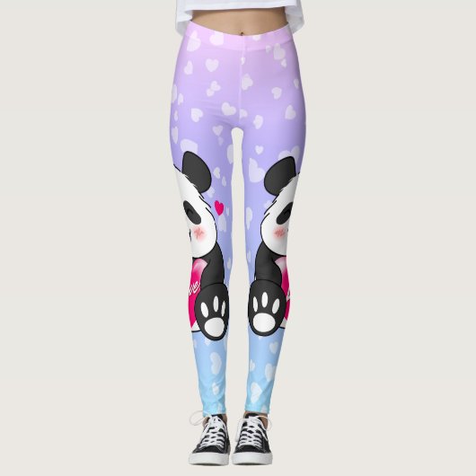 Valentine Panda in Liebe Leggings (Vorderseite)