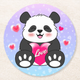 Valentine Panda in Liebe Runder Pappuntersetzer
