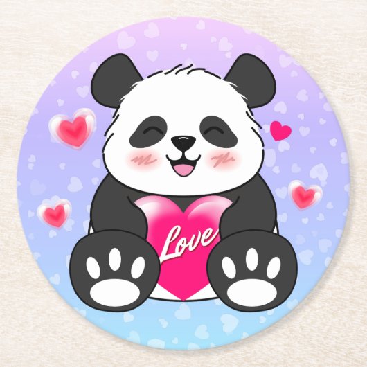 Valentine Panda in Liebe Runder Pappuntersetzer (Vorderseite)