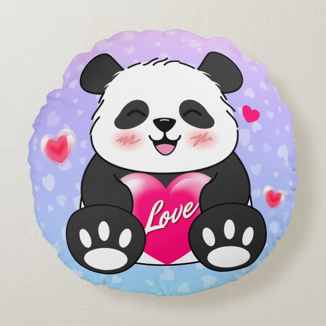Valentine Panda in Liebe Rundes Kissen (Vorderseite)