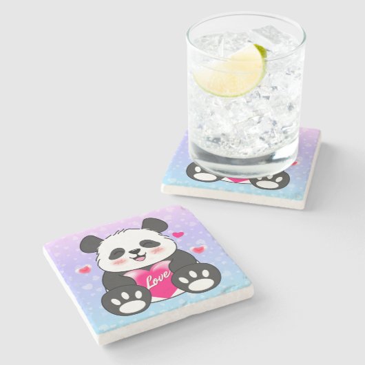 Valentine Panda in Liebe Steinuntersetzer (Seitenansicht)