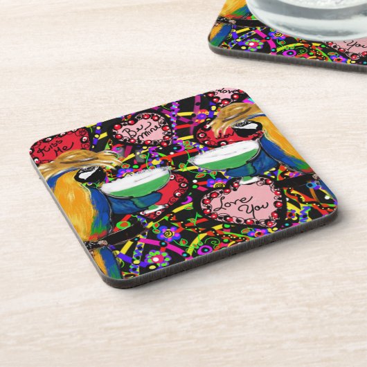 Valentine Parrots Getränkeuntersetzer (Linke Seite)