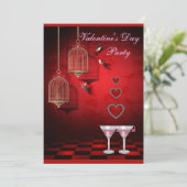Valentine Party Birds Cages, Hearts & Pink Martini Einladung (Stehend Vorderseite)