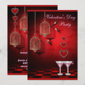 Valentine Party Birds Cages, Hearts & Pink Martini Einladung (Vorne/Hinten)