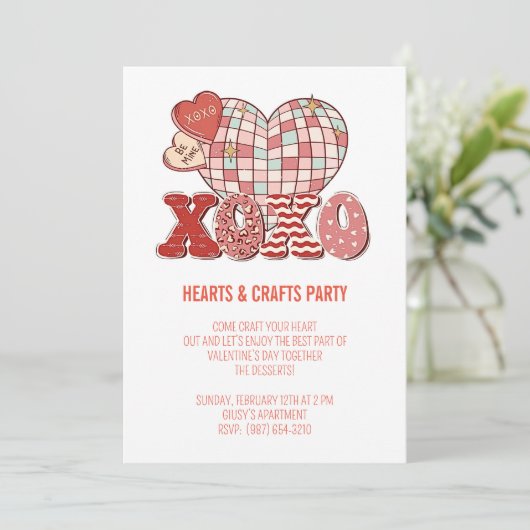 Valentine Party Einladung xoxo (Stehend Vorderseite)