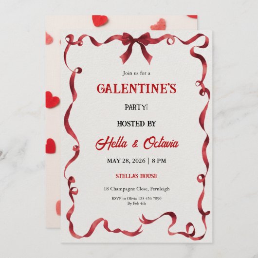 Valentine Party Invitation Printable Einladung (Vorne/Hinten)