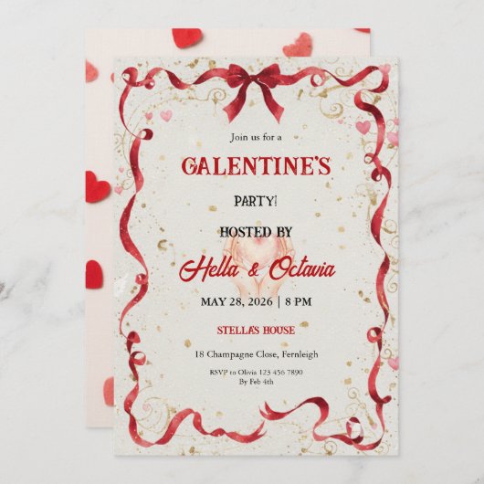 Valentine Party Invitation Printable Einladung (Vorne/Hinten)