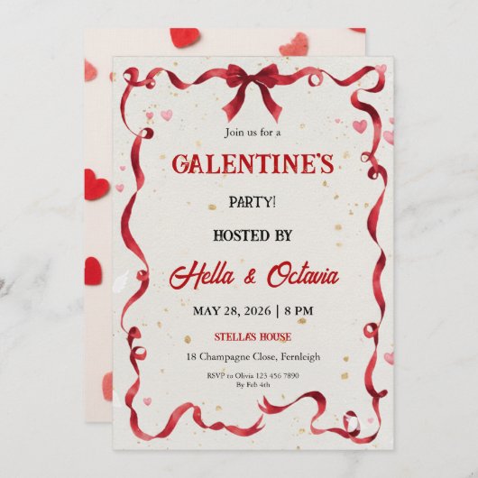 Valentine Party Invitation Printable Einladung (Vorne/Hinten)