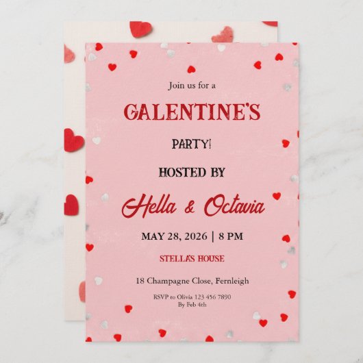Valentine Party Invitation Printable Template Einladung (Vorne/Hinten)