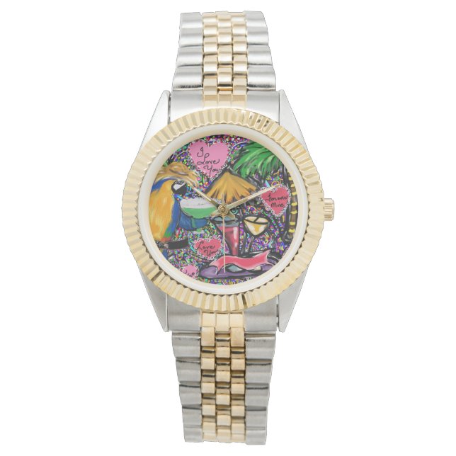 Valentine Party Parrot Armbanduhr (Vorderseite)