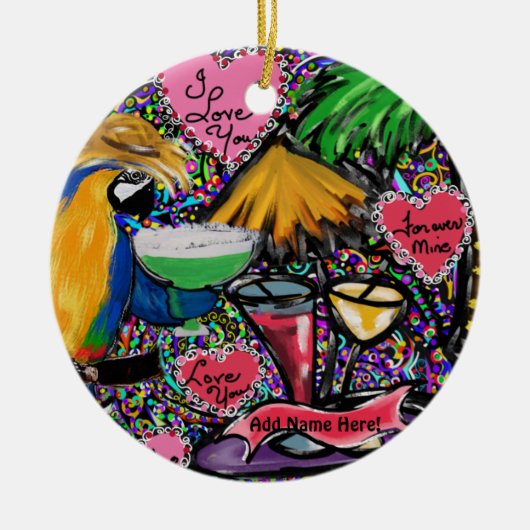 Valentine Party Parrot Keramik Ornament (Vorne)